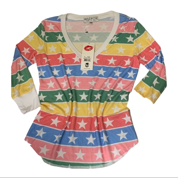 Wildfox Pullover 3/4Sleeve Stars MultiColor V-Neck - Picture 12 of 13